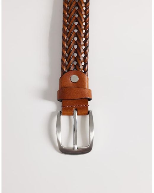 ASOS Brown Leather Smart Woven Belt for men