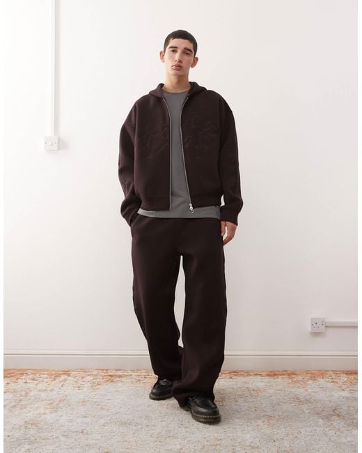 Weekday Brown Co-ord Simon Scuba Zip Through Hoodie With Embroide Graphic for men