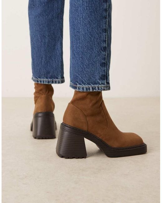 ASOS Blue Reign Square Toe Mid-heel Platform Boots