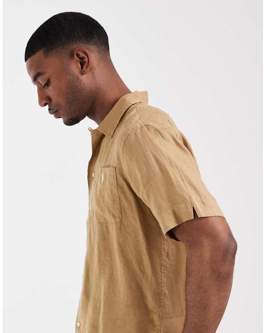 Polo Ralph Lauren Natural Icon Logo Short Sleeve Linen Shirt for men