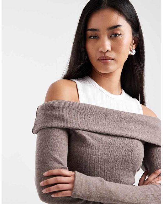 ASOS Gray Supersoft Double Layer Fallen Shoulder Top