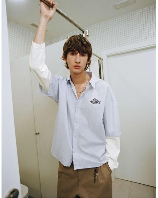 Pull&Bear White Double Sleeve Graphic Shirt for men