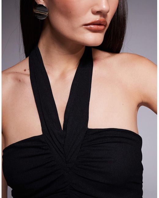 ASOS Black Slinky Halter Neck Ruched Crop Top