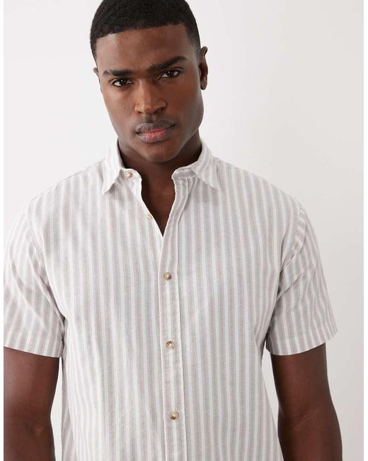 Jack & Jones White Short Sleeve Stripe Oxford Shirt for men