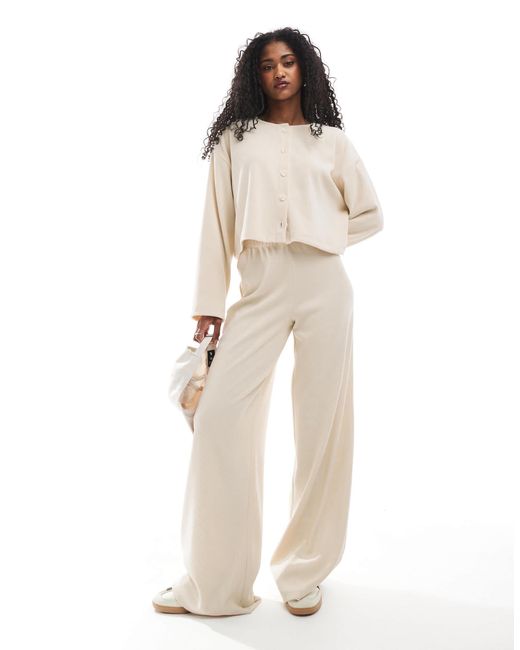 Miss Selfridge Natural Soft Rib Wide Leg Trouser