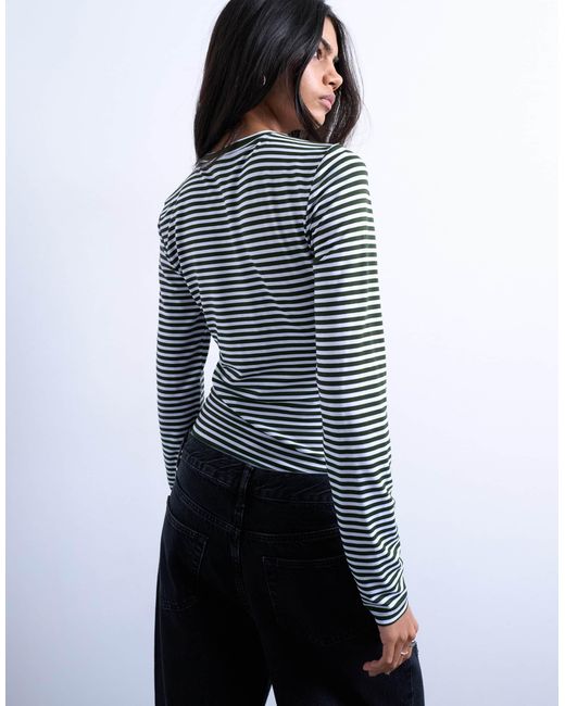 TOPSHOP Blue Stripe Contrast Back Long Sleeve Top
