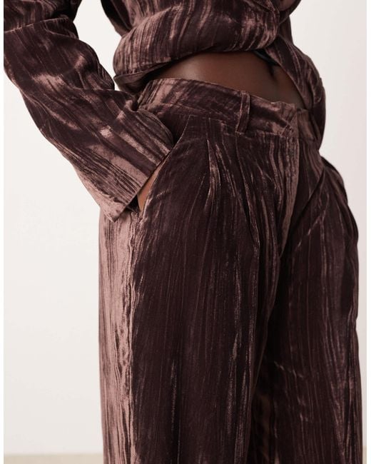 ASOS Brown Tailored Velvet High Waist Straight Leg Trousers Co-ord