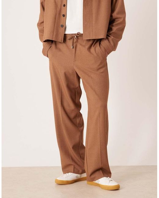 ASOS Natural Smart Co-Ord Wide Leg Trouser With Elasticated Waist for men
