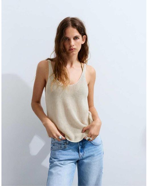 Pull&Bear Blue Purl Knit Strappy Top