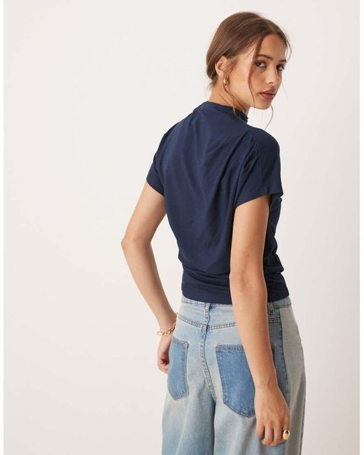 ASOS Blue Twist Shoulder Drapey Top