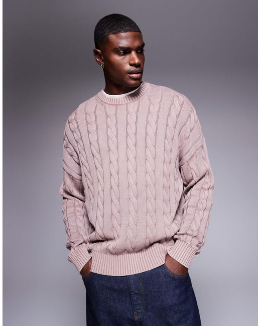 Pull oversize en maille torsadée - délavé ASOS pour homme en coloris Gray