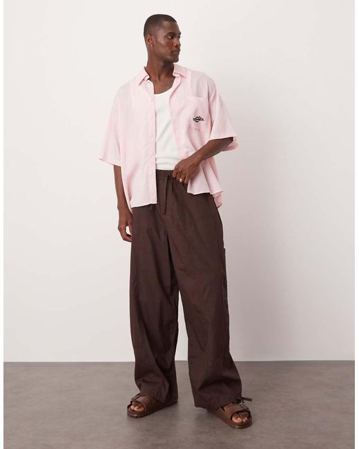 ASOS Oversized Gestreept Overhemd Met Borduursel in het Pink voor heren