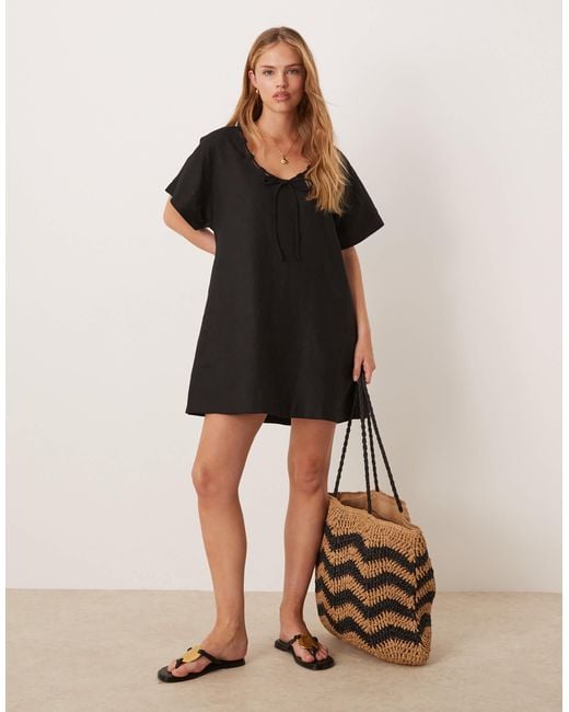 Vrg Grl Black Nellie Linen Mini Smock Dress