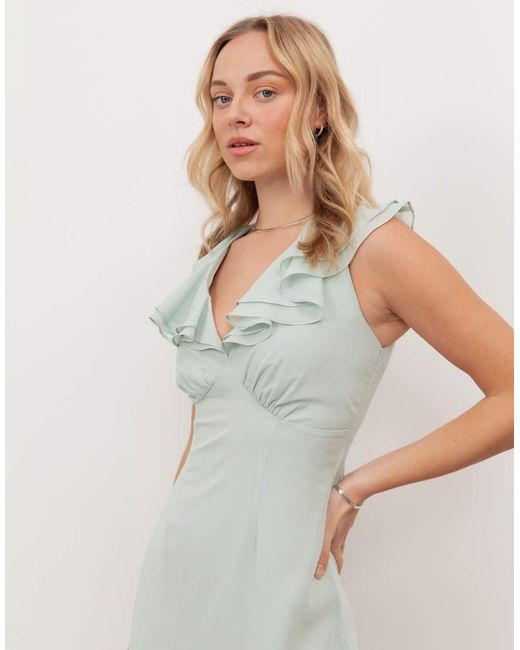 ANAYA Green V Neck Ruffle Maxi Dress