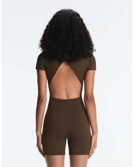 Oysho Brown Comfortlux Short Zip Jumpsuit