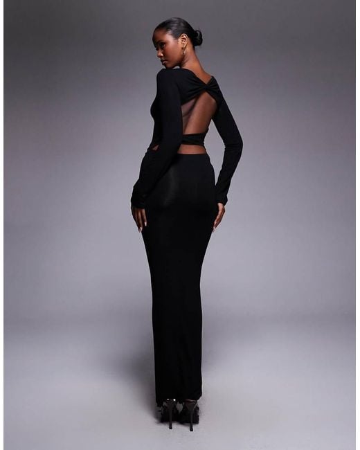 ASOS Blue Long Sleeve Twist Front Maxi Dress With Cut Out Back