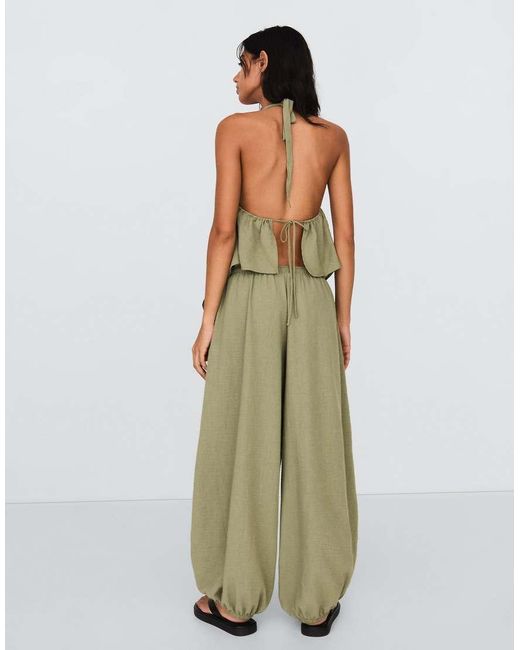 Bershka Green Rustic Sarouel Trousers