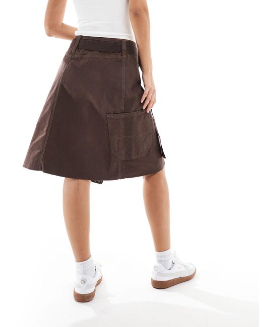 ASOS Brown Knee Skirt With Pocket Wrap Detail