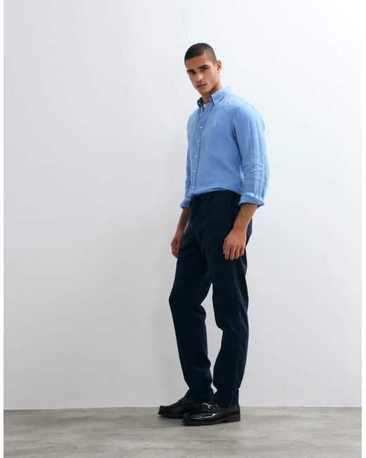 Polo Ralph Lauren Blue Custom Fit Long Sleeve Linen Shirt for men