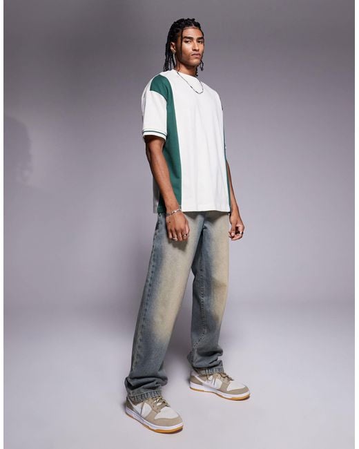 ASOS Blue Oversized Colour Block T-shirt for men