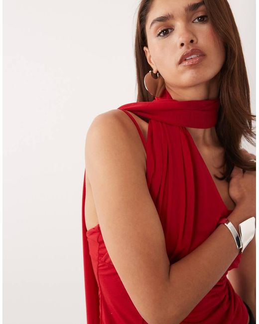 ASOS Red Stretch Chiffon Scarf Wrap Top