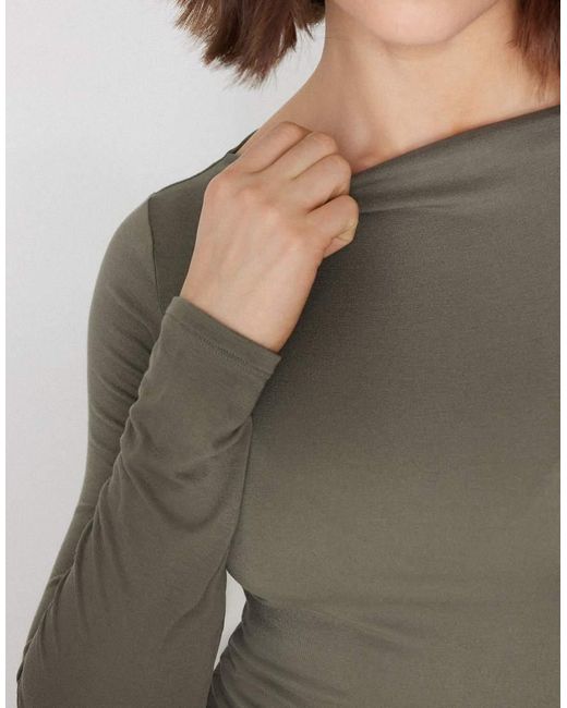 Tezenis Gray Long-Sleeved Viscose Top With Boat Neck