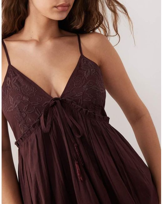 Miss Selfridge Brown Embroidered Detail Cami Maxi Dress