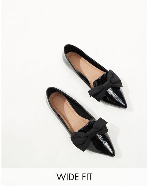 Asos Design Wide Fit Black Lake Bow Pointed Ballet Flats