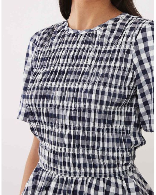 Threadbare Blue Textured Shirred Top With Puff Sleeves