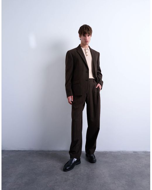 Pantalon large plissé à rayures Topman pour homme en coloris Black