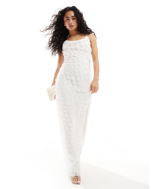 TFNC London White Bridal Chiffon 3d Maxi Slip Dress