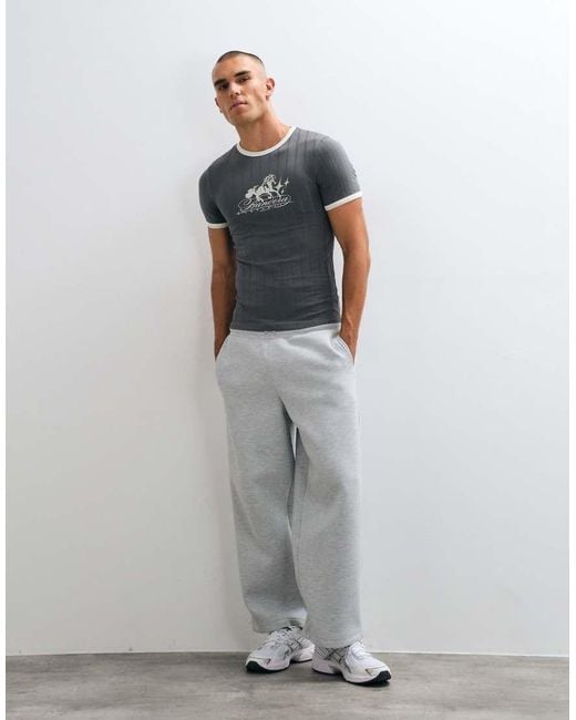 ASOS Gray Muscle Fit Ringer T-Shirt With Horse Graphic for men
