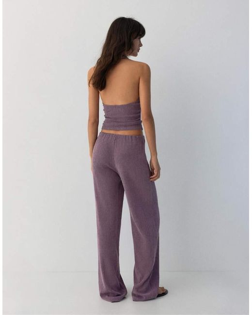 Pull&Bear Purple Crepe Straight-Leg Trousers