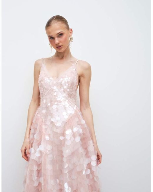 ARRANGE Pink Embellished Sequin Cami Midi Dress With Full Skirt