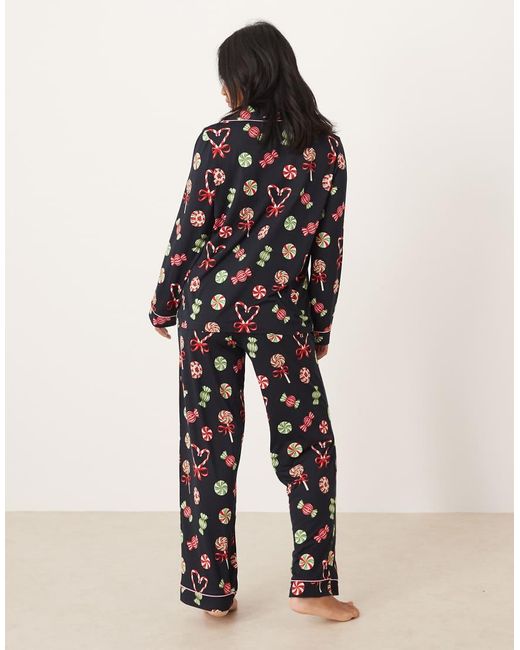 Chelsea Peers Black Poly Long Sleeve Revere Pyjama Set