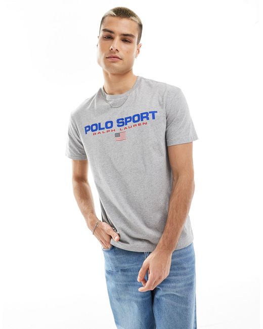 Sport capsule - t-shirt oversize classica mélange con logo centrale di Polo Ralph Lauren in Blue da Uomo