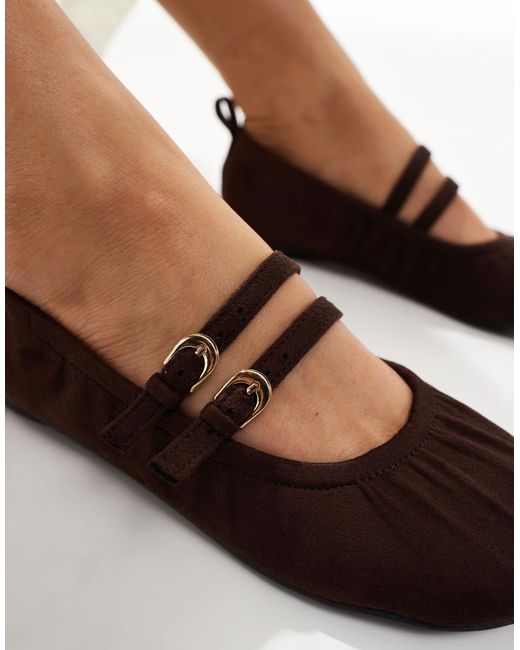 London Rebel White Mia Strappy Ruched Ballet Flats