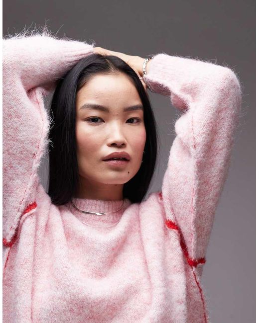 TOPSHOP Gebreide Oversized Trui Met Contrasterende Zichtbare Naden in het Gray