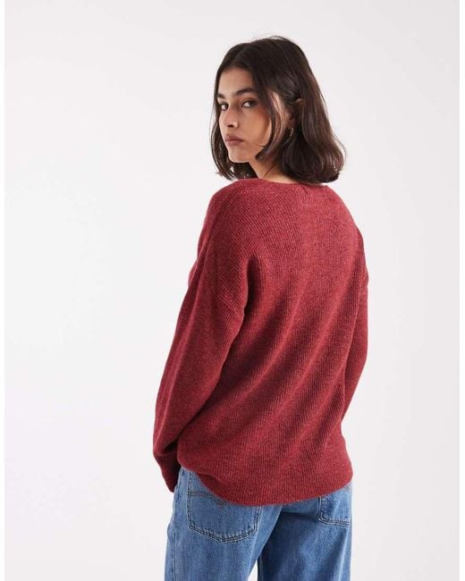 Vero Moda Red Lightweight V Neck Jumper