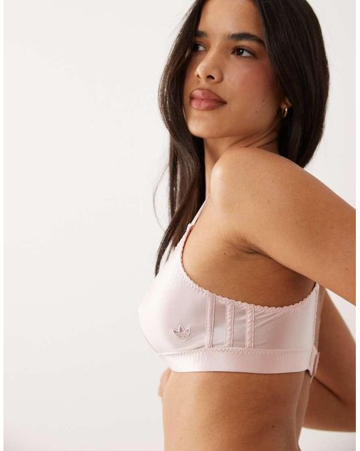 Adidas White Originals Shine Satin Bandeau Bralette With Embroidered Logo