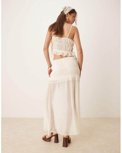 SNDY'S Natural Shirred Detail Sheer Hem Maxi Skirt Co-ord