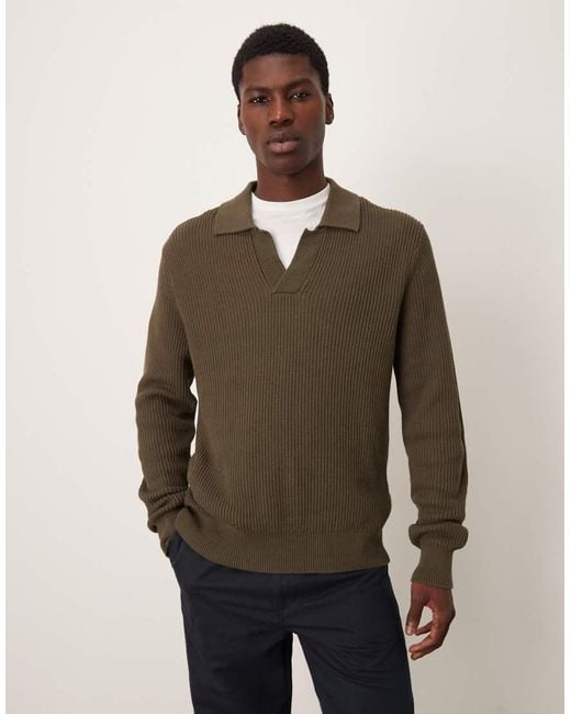 Mango Gebreid Poloshirt Met Open Kraag in het Brown voor heren