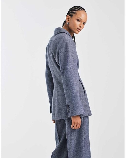 & Other Stories Blue Wool Blend Blazer With Asymmetric Cinch Waist