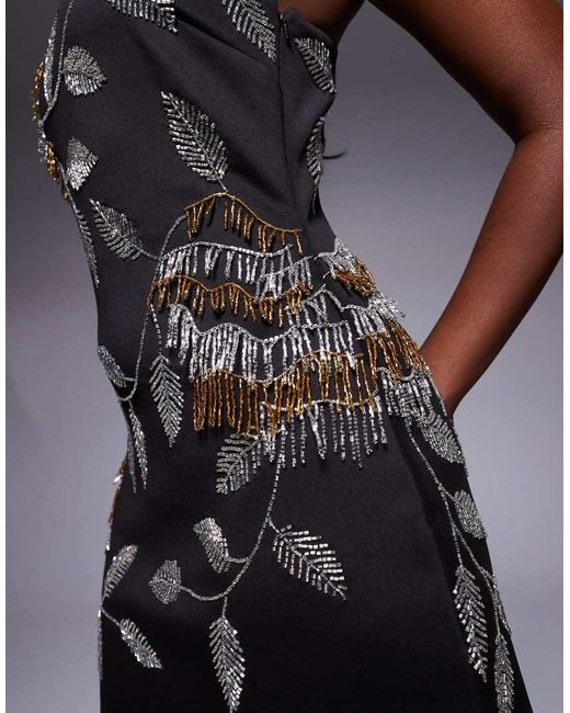 Vestito Corto Con Decorazione Con Perline Color Oro di ASOS in Black