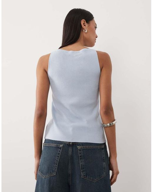 Mango Blue Cotton Rich Boat Neck Sleeveless Lightweight Knitted Top