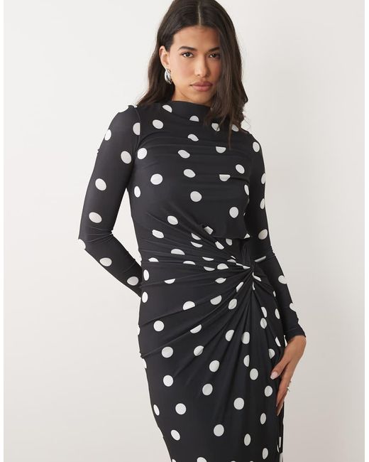 DASKA White Stretch Long Sleeve High Neck Twist Detail Maxi Dress