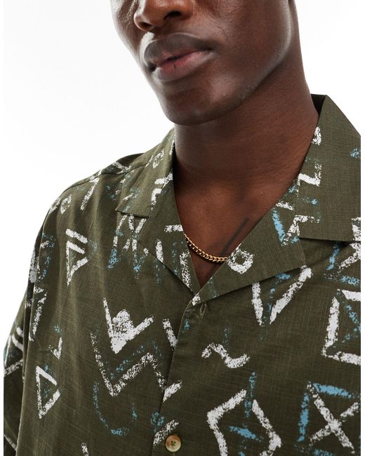 ASOS – oversize-hemd mit abstraktem muster und reverskragen in Green für Herren