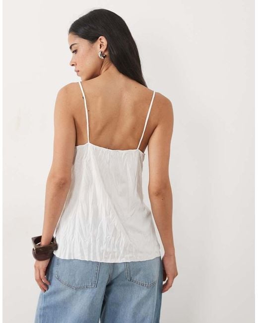 ASOS Natural Crinkle Cami With Lace Trim