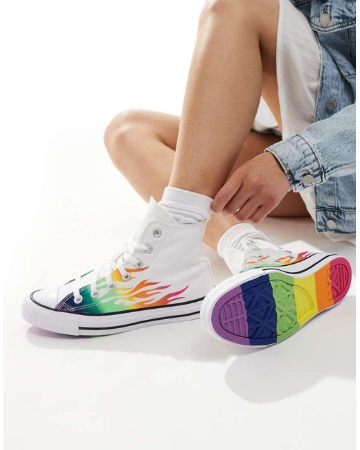 Converse White Chuck Taylor All Star Pride Hi Trainers