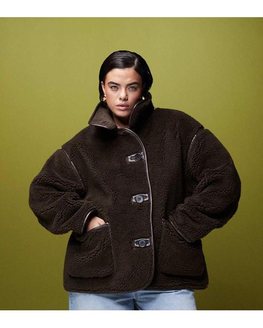 ASOS Green Asos Design Curve Borg Funnel Neck Jacket
